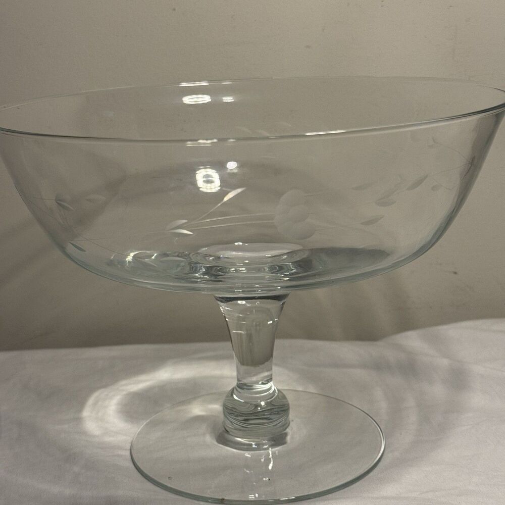 Large Princess House Heritage Pattern Punch Bowl Trifle Bowl Clear Glass Vintage